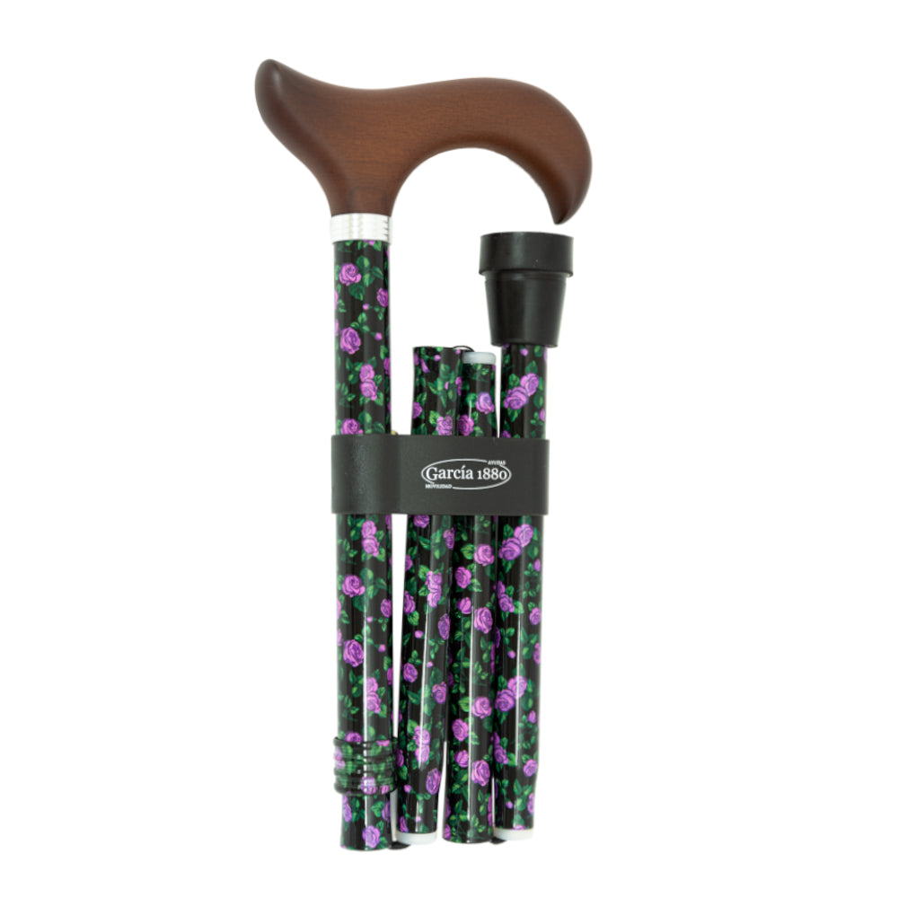 Folding Adjustable Walking Stick with Wooden Handle