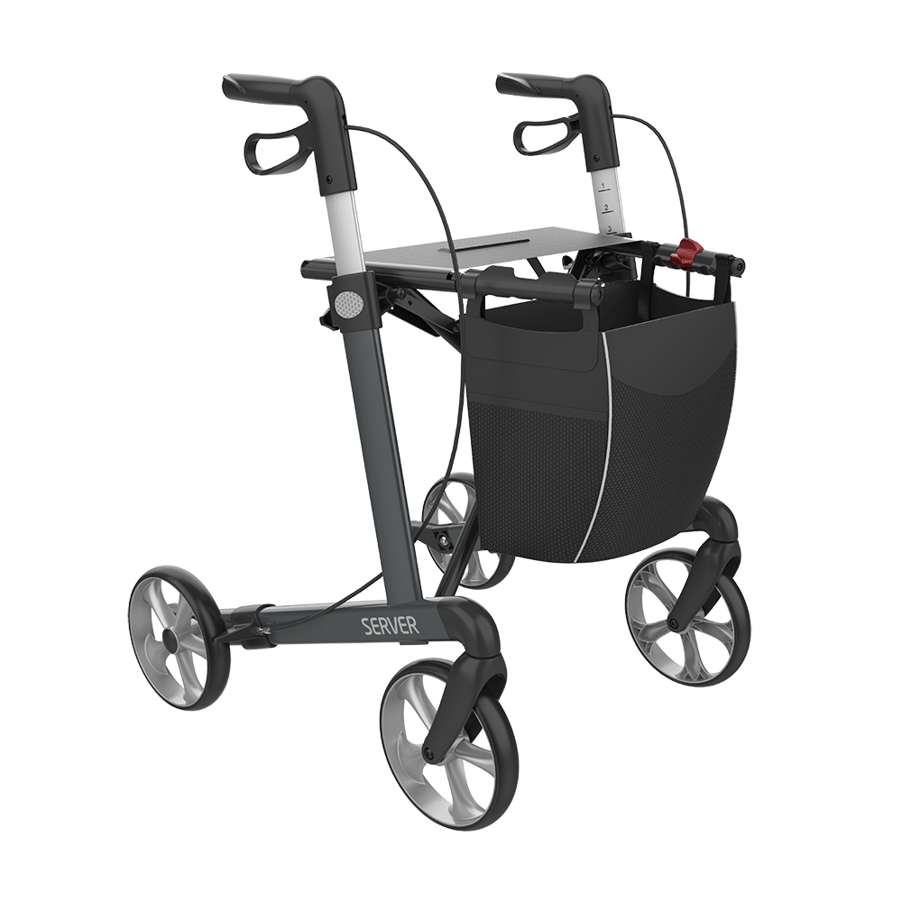 SERVER Aluminium Lightweight Rollator, Large 62, Grey, TPE Wheels