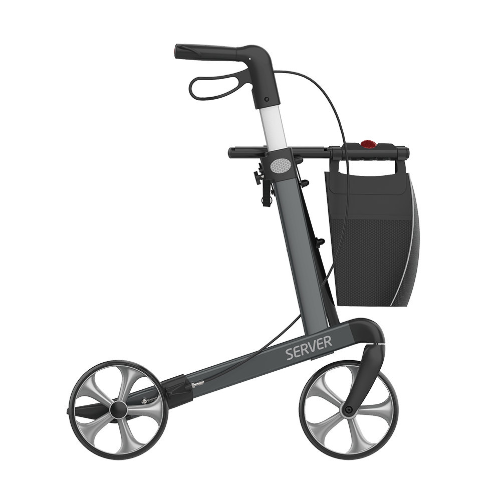 SERVER Aluminium Lightweight Rollator, Large 62, Grey, TPE Wheels