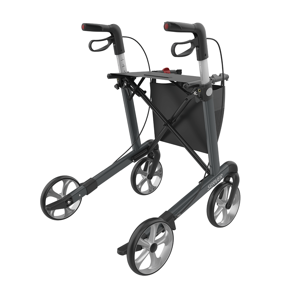 SERVER Aluminium Lightweight Rollator, Large 62, Grey, TPE Wheels