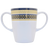 Rosa Lifestyle Two Handled White Melamine Coffee Mug with Blue and Yellow Geometric Border