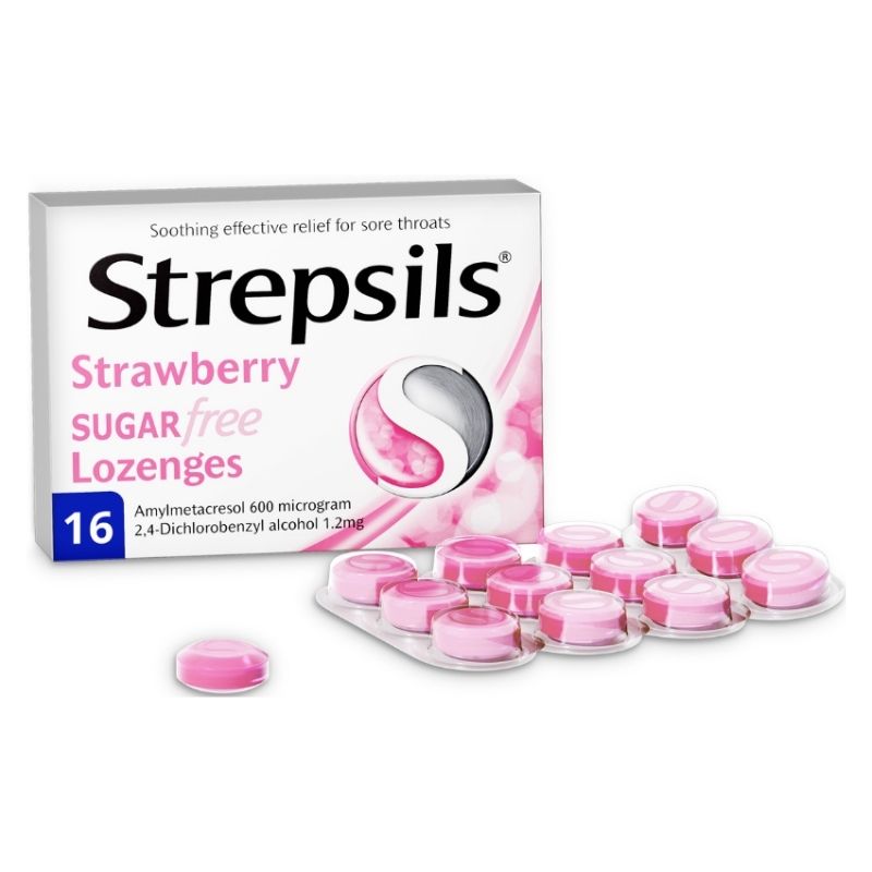 Strepsils Strawberry Sugar Free Lozenges 16 Pack