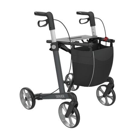 SERVER Aluminium Lightweight Rollator, Large 62, Grey, TPE Wheels