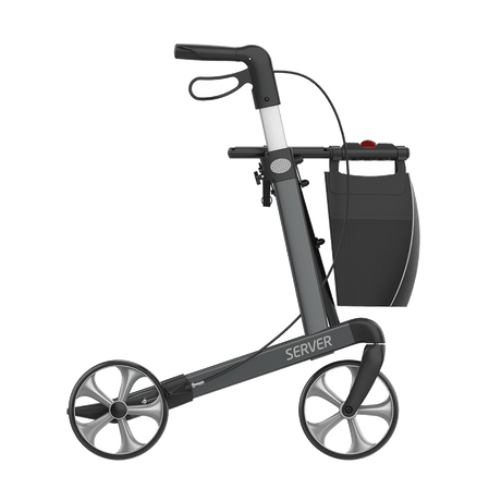 SERVER Aluminium Lightweight Rollator, Large 62, Grey, TPE Wheels