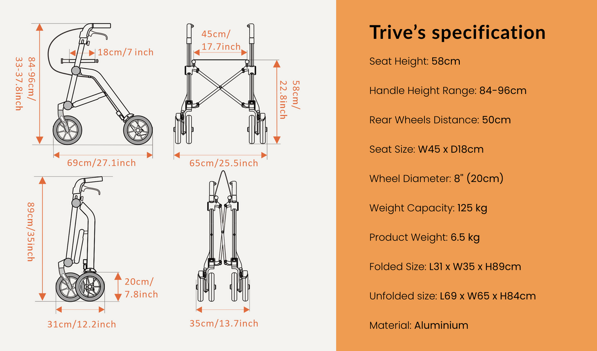 Trive Compact Folding 4-wheel Rollator
