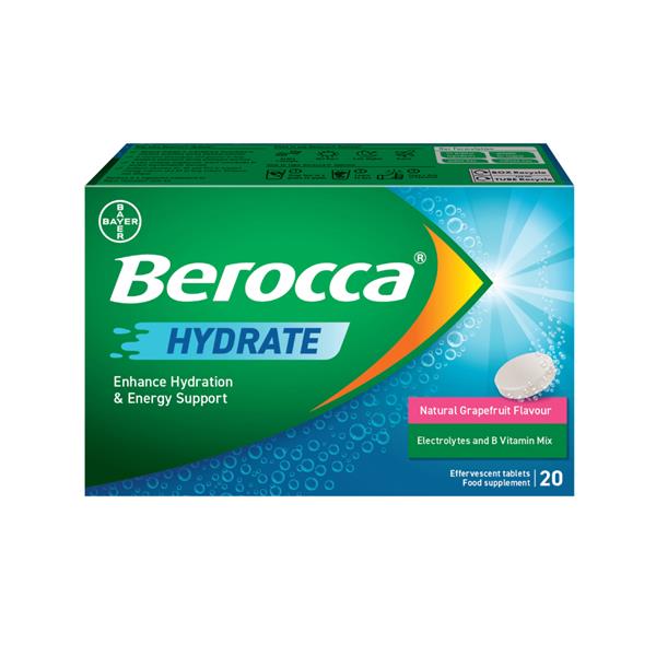BEROCCA HYDRATE GRAPEFRUIT EFFERVESCENT TABLETS 20S