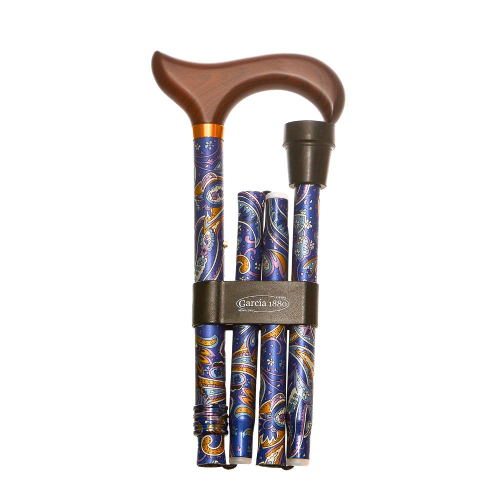 Folding Adjustable Walking Stick with Wooden Handle