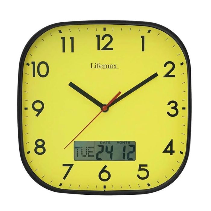 HIGH CONTRAST DAY DATE WALL CLOCK YELLOW