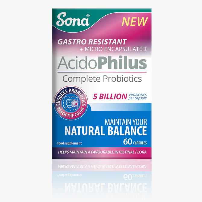 Sona AcidoPhilus Complete - Gastro Resistant + Micro Encapsulated Probiotic Capsules