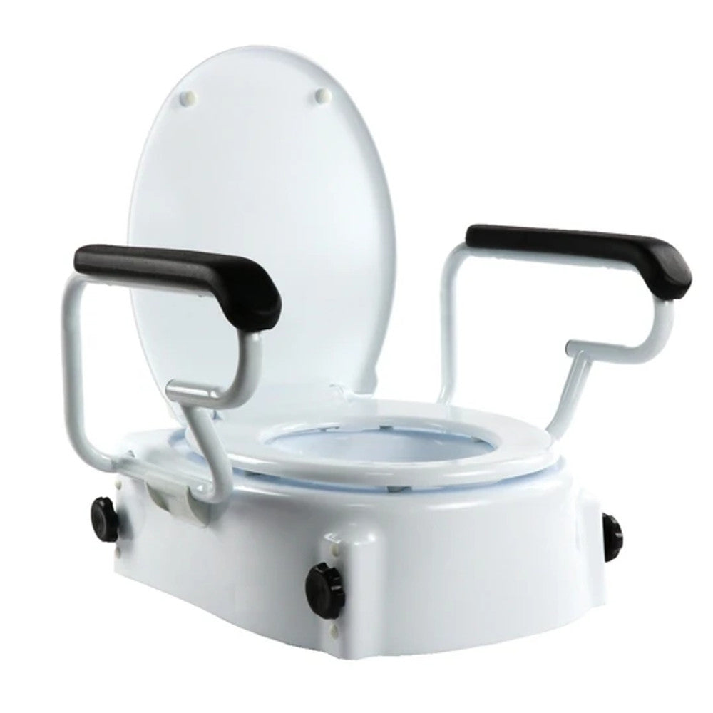 Adjustable Raised Toilet Seat With  Folding Armrests