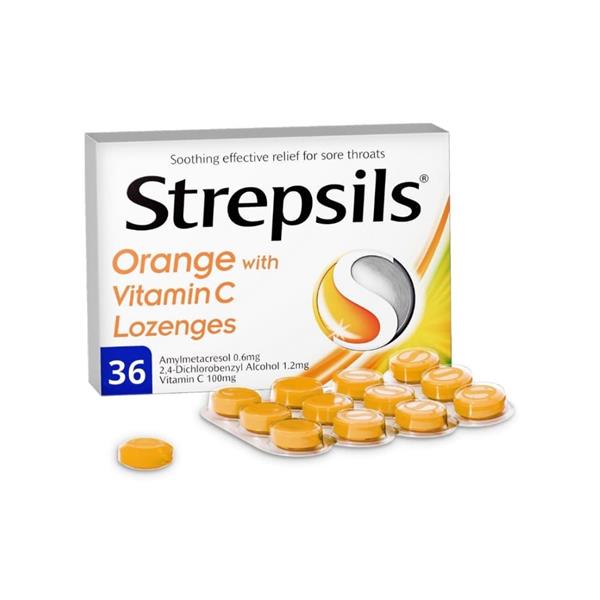 Strepsils Orange with Vitamin C Lozenges 36 Pack
